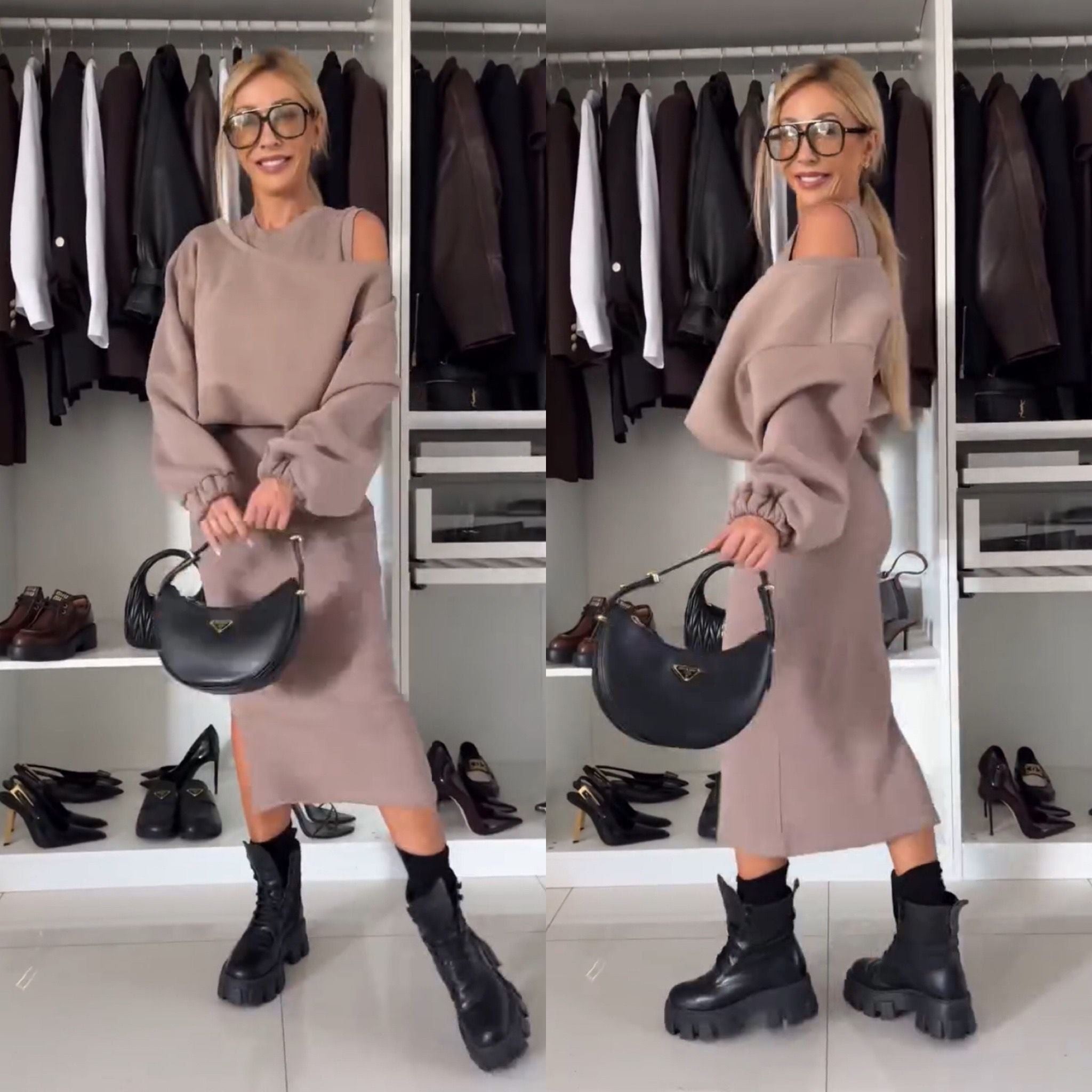 Leah Luxe | Set mit Cold-Shoulder Top und Midi-Rock