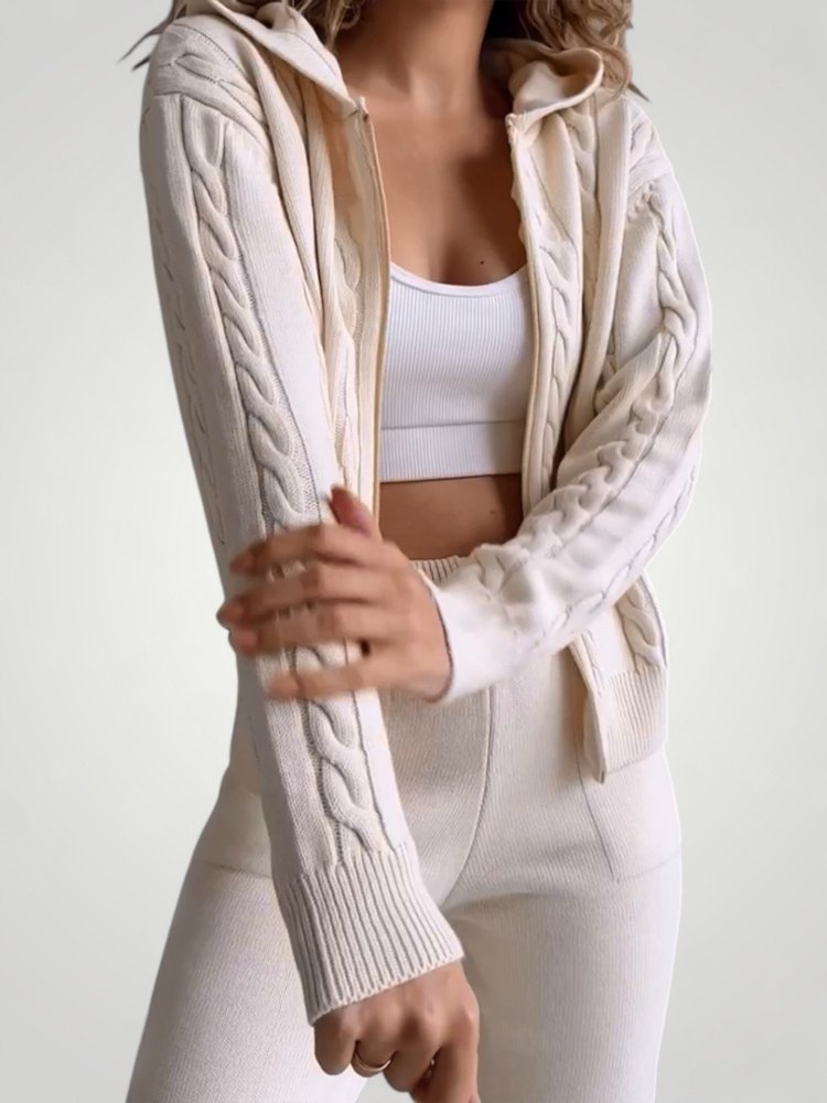 Eleganter Jacquard Pullover Cardigan mit Twist