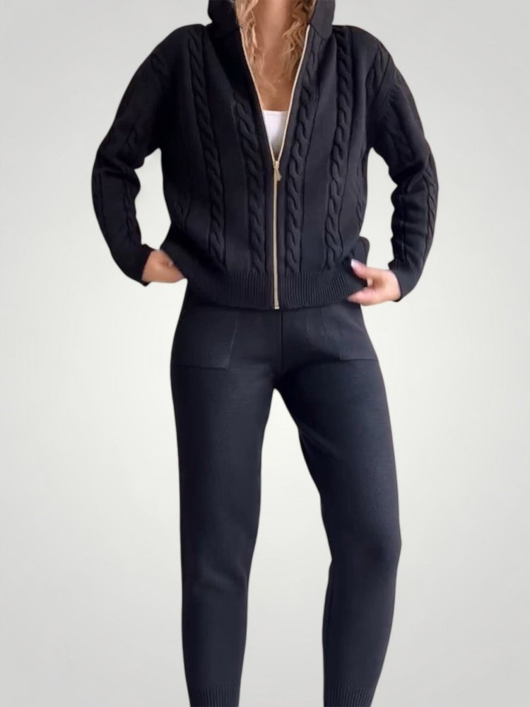 Eleganter Jacquard Pullover Cardigan mit Twist