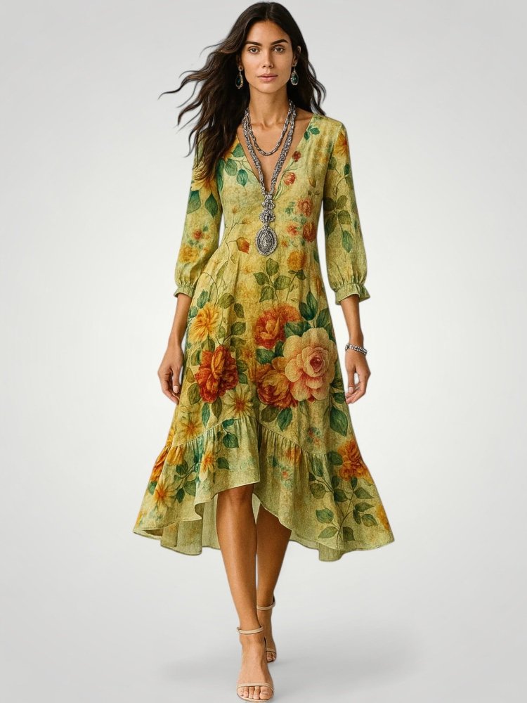 Maxikleid Sommer mit Vintage Blumenmuster