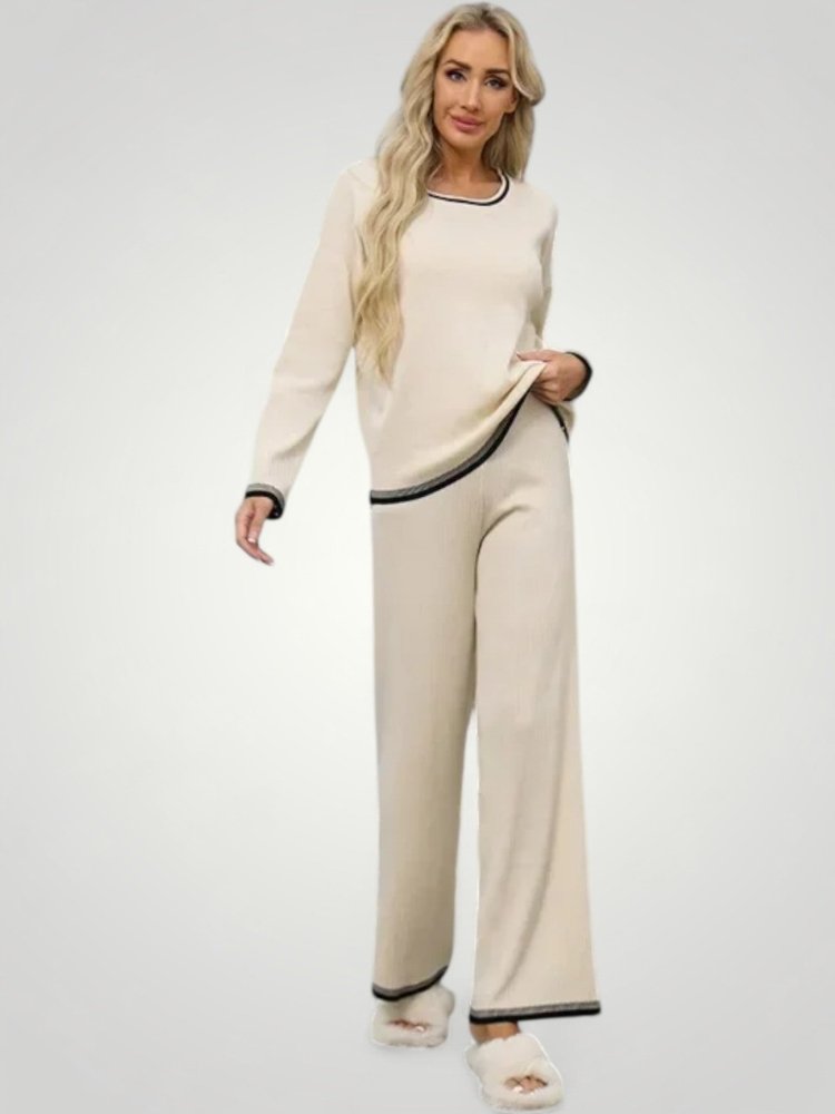 Zweiteiliges Set mit V-Ausschnitt und Farbblockdesign